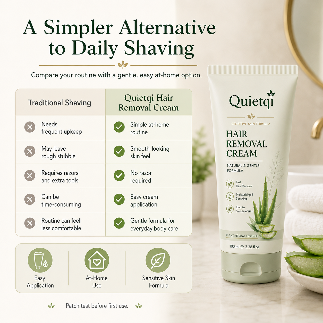 Quietqi Natural Gentle Hair Removal Cream | For Women & Men, Sensitive Skin