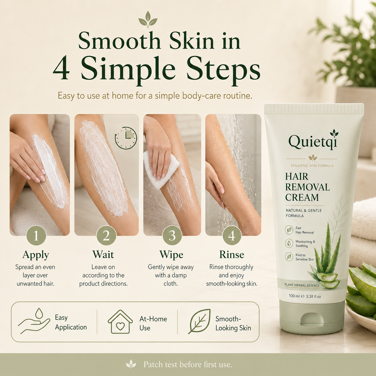 Quietqi Natural Gentle Hair Removal Cream | For Women & Men, Sensitive Skin