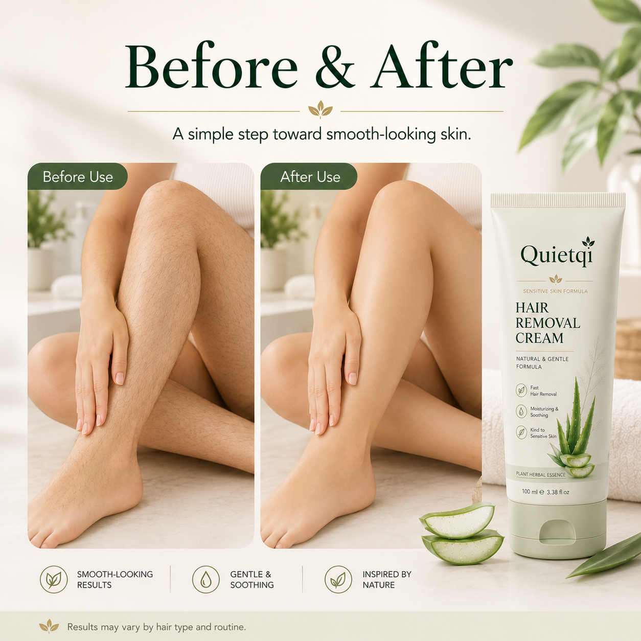 Quietqi Natural Gentle Hair Removal Cream | For Women & Men, Sensitive Skin